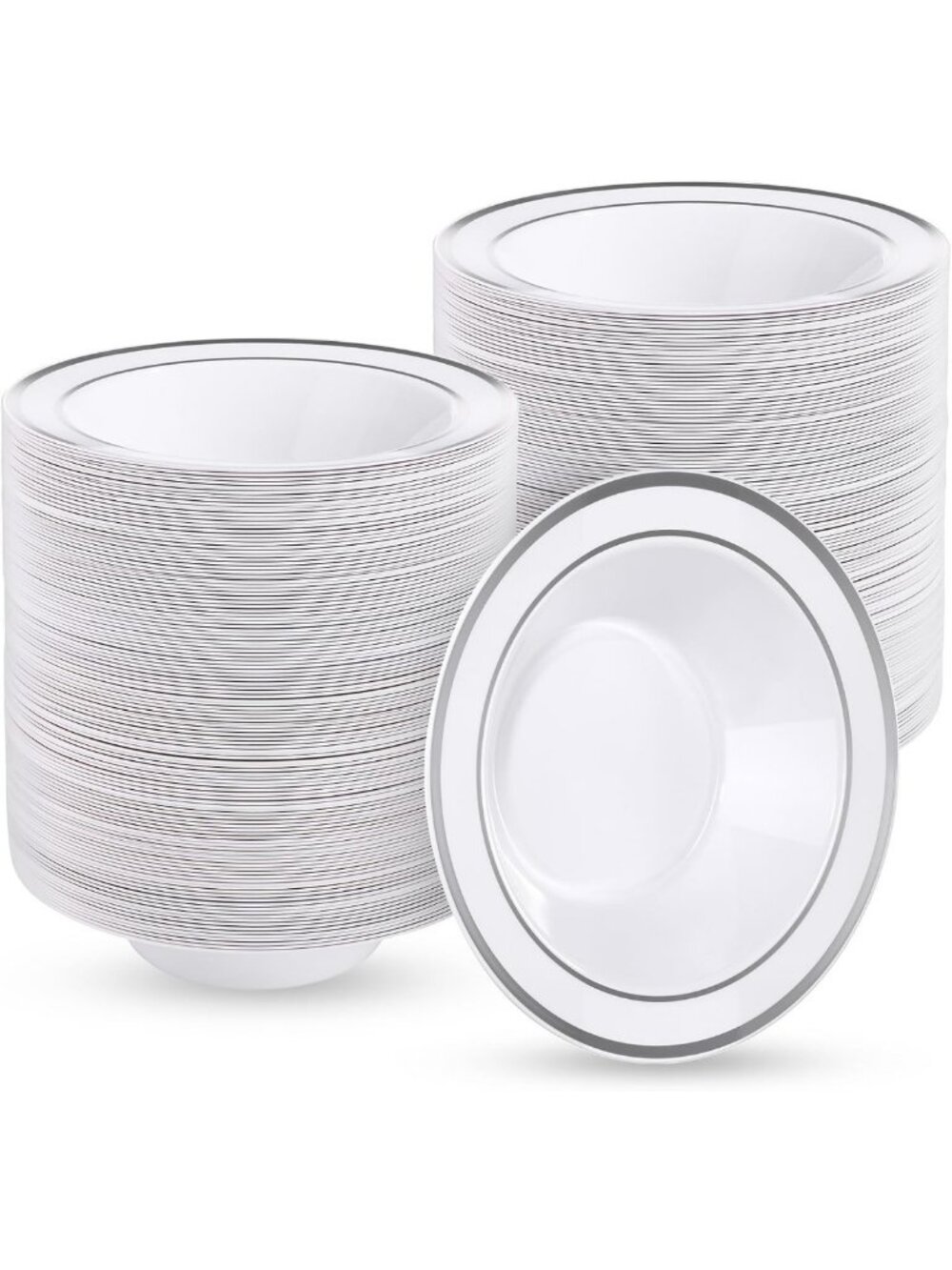 300 Pack Elegant Plastic Bowls with Silver Rim - Perfect for Parties & Events